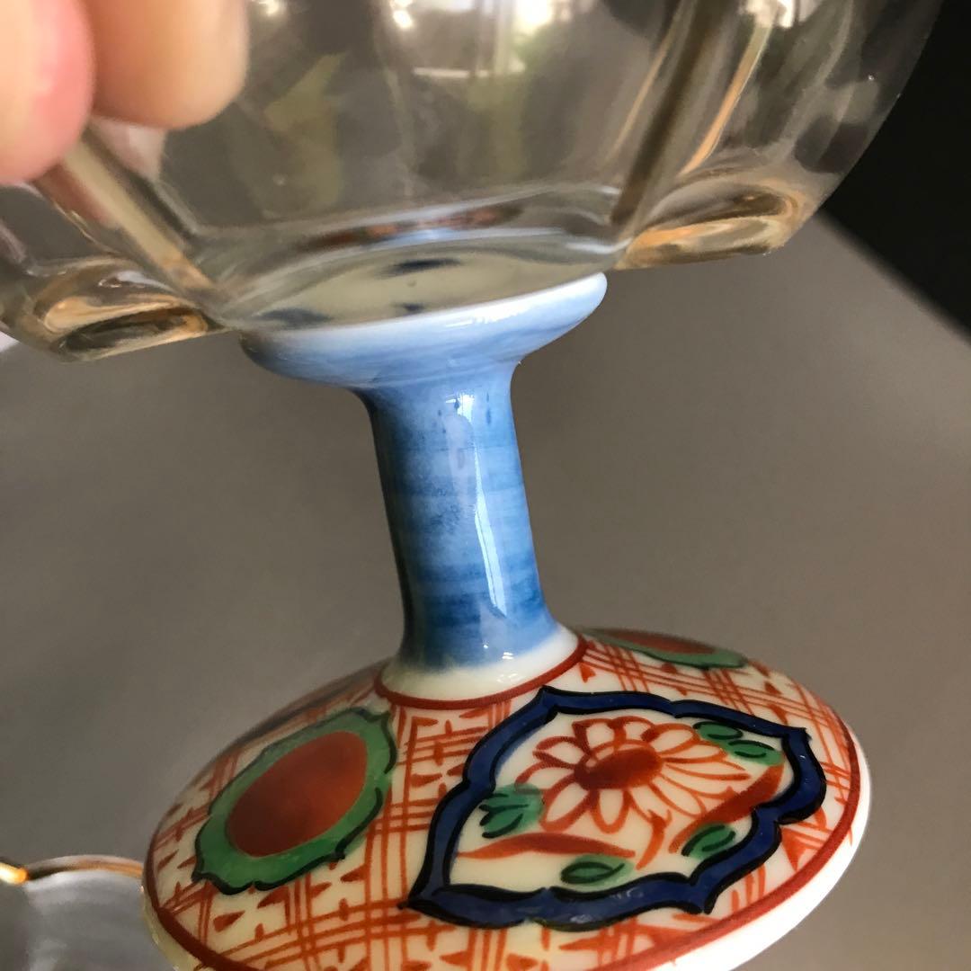 三洋陶器　龍峰窯　つみき　赤絵花鳥　ガラスデザート鉢揃　高台小鉢　輪花鉢　和食器