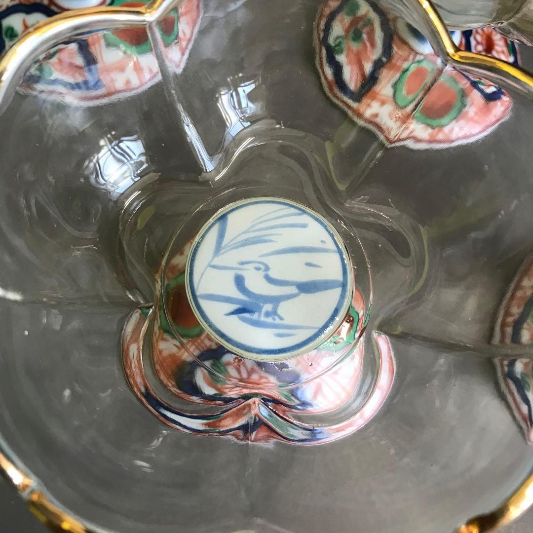 三洋陶器　龍峰窯　つみき　赤絵花鳥　ガラスデザート鉢揃　高台小鉢　輪花鉢　和食器