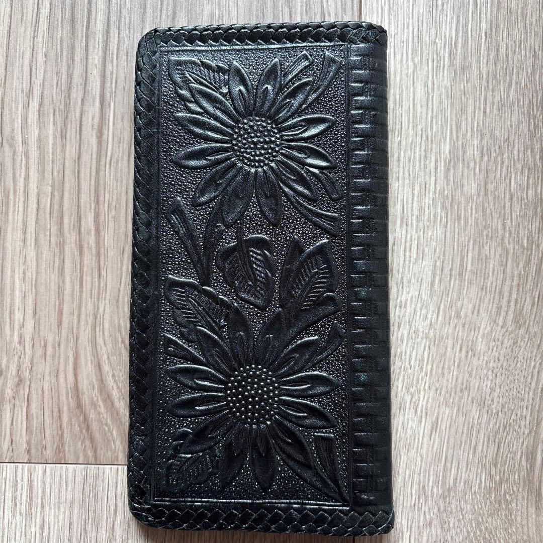 長財布 本革 カービング 彫刻 ハンドメイド レザーウォレット メキシコ製 箱入
