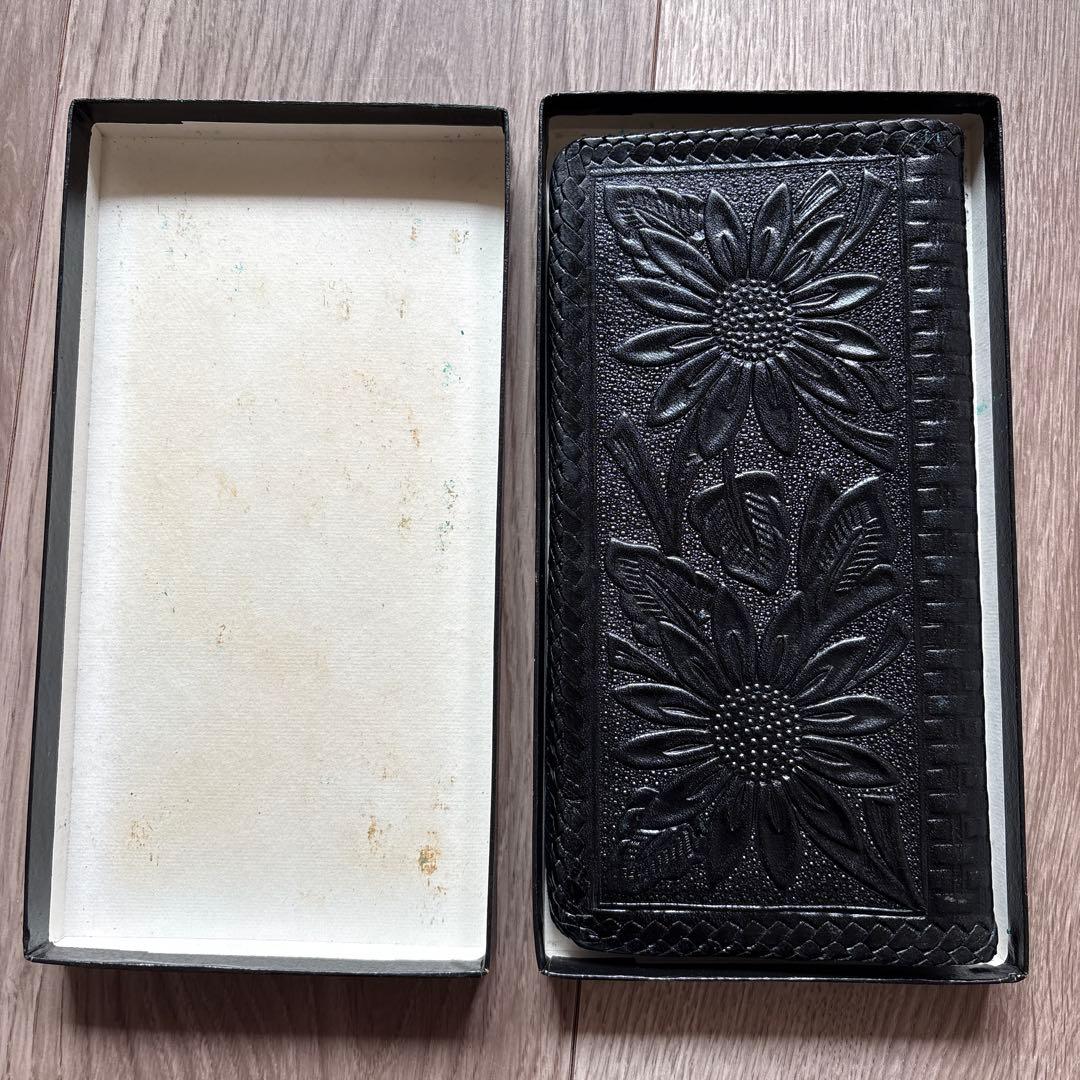 長財布 本革 カービング 彫刻 ハンドメイド レザーウォレット メキシコ製 箱入