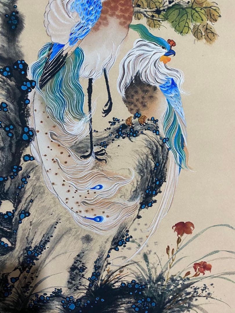 马荃 梧桐双凤 中国画 掛け軸 水墨画 和室 玄関 茶室 壁掛け 美術品