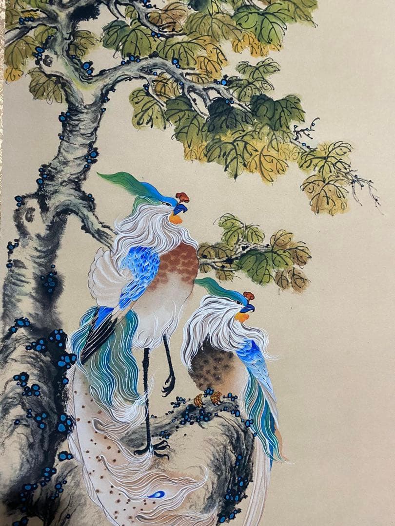 马荃 梧桐双凤 中国画 掛け軸 水墨画 和室 玄関 茶室 壁掛け 美術品