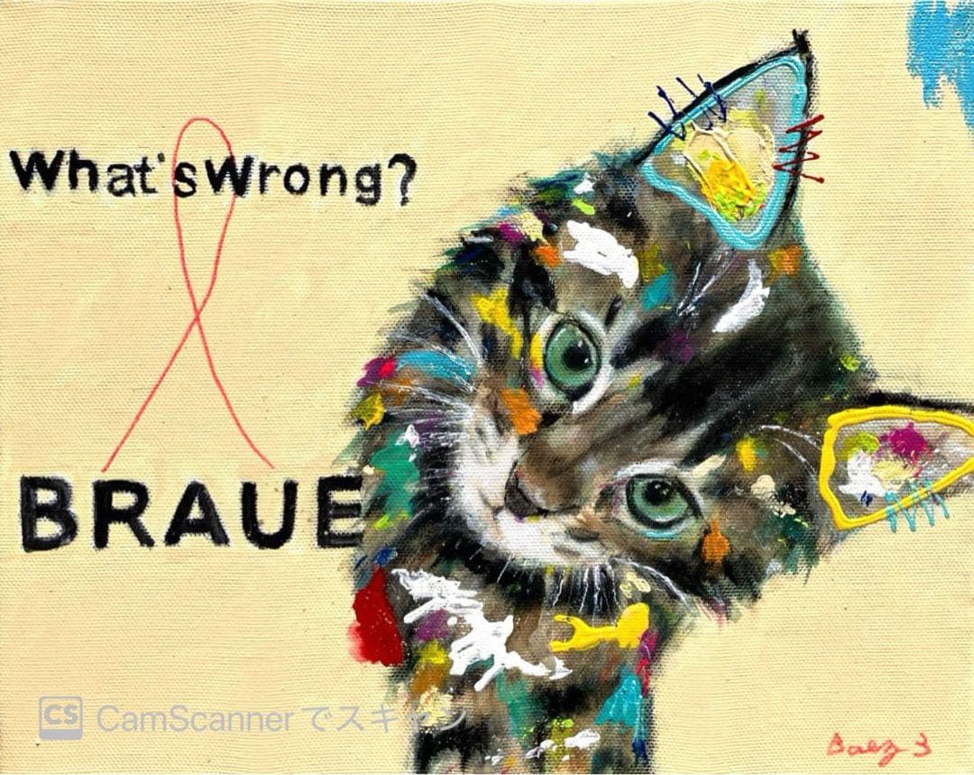 R　 猫の絵画　アクリル画　BAEZ3