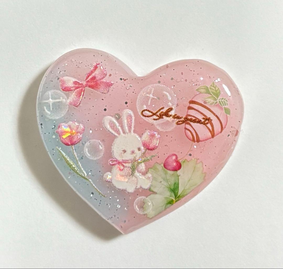 再販不可。ハートうさぎ♡チューリップレジンヘアゴムブローチ