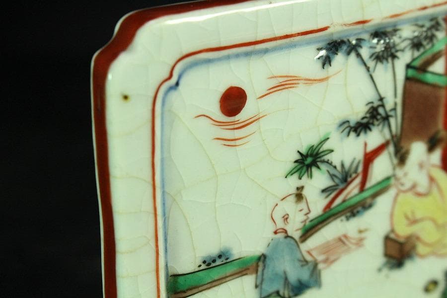 中国美術 色絵 唐子紋 硯屏 文房四宝(K-A944)