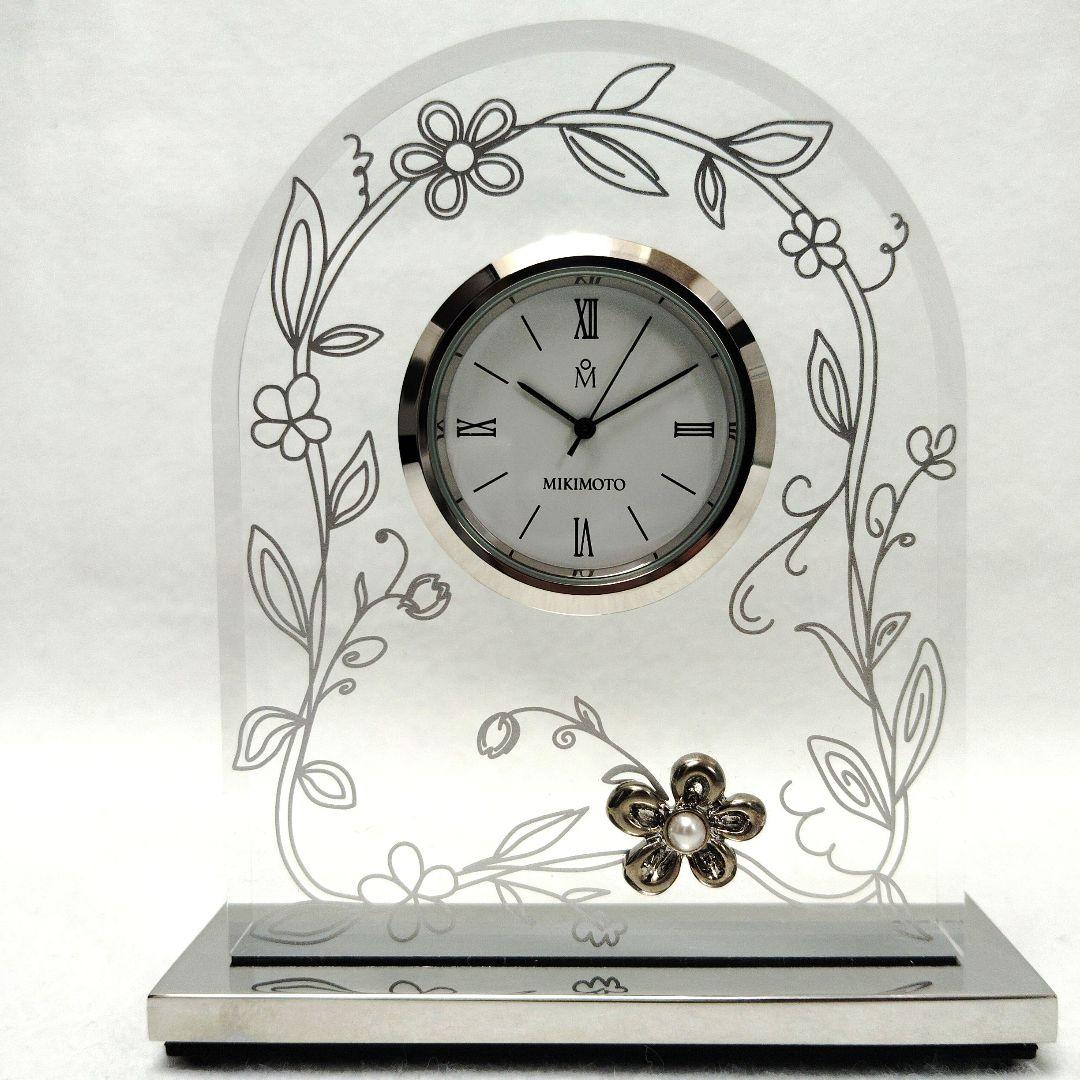 【T】MIKIMOTO　花柄　真珠付置時計　クオーツクロック
