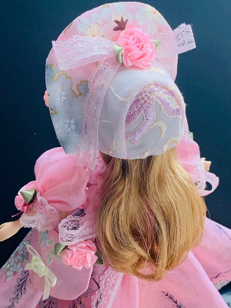 赤桜　　りかちゃんジェニー服　和柄(花ぐるま)＋すずらん柄ロリータ