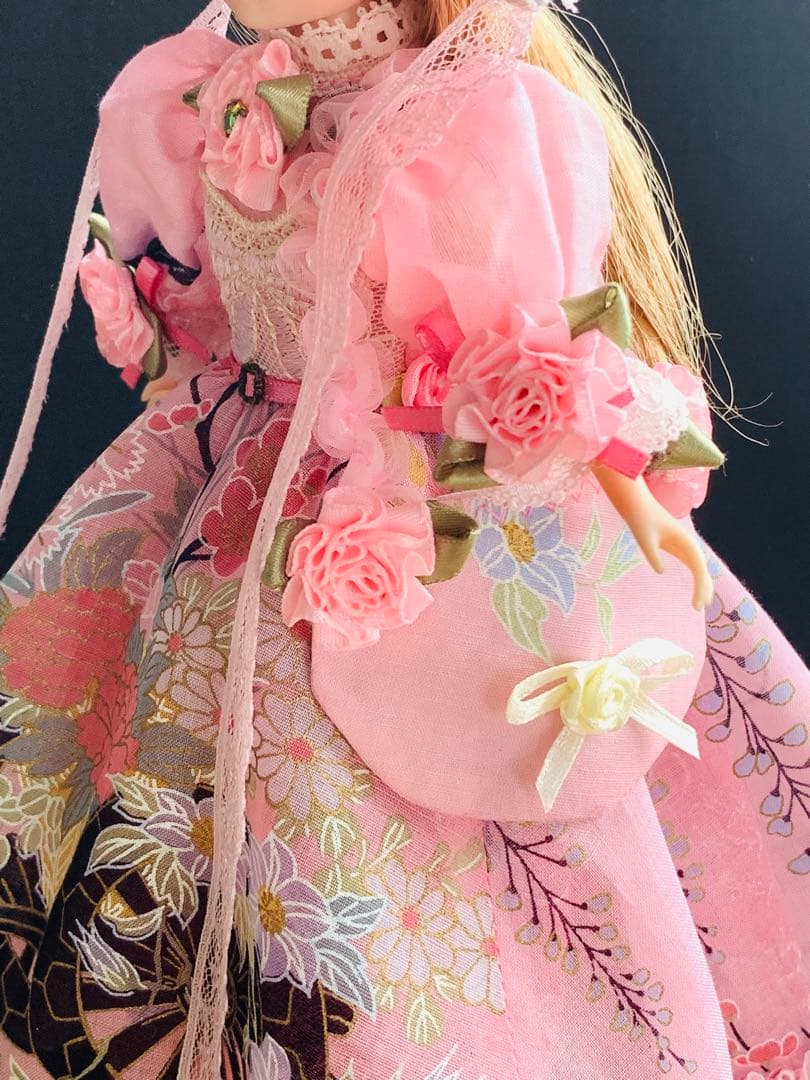 赤桜　　りかちゃんジェニー服　和柄(花ぐるま)＋すずらん柄ロリータ