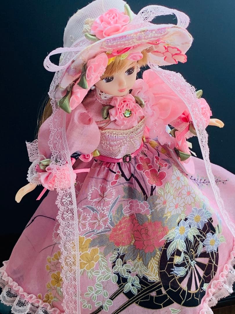 赤桜　　りかちゃんジェニー服　和柄(花ぐるま)＋すずらん柄ロリータ