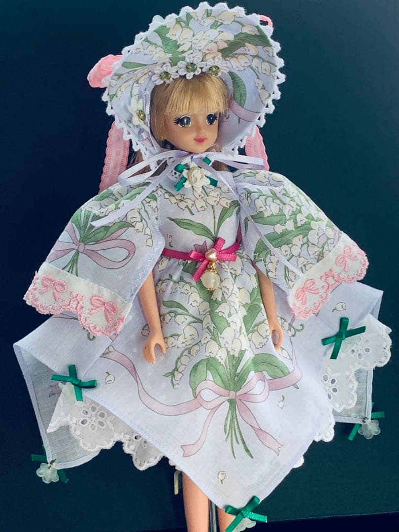 赤桜　　りかちゃんジェニー服　和柄(花ぐるま)＋すずらん柄ロリータ