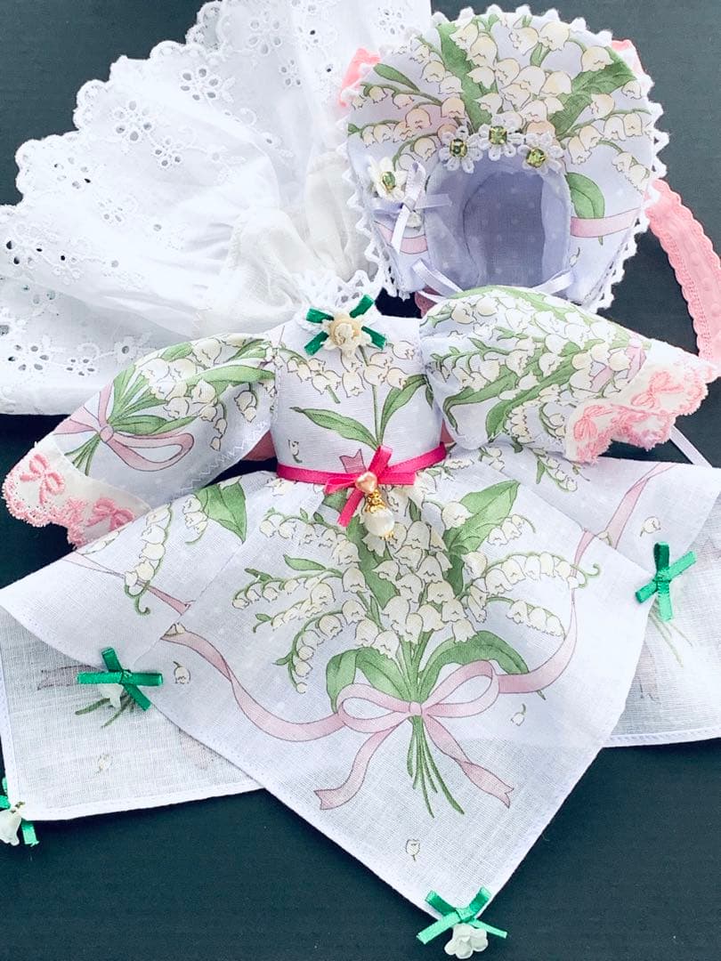 赤桜　　りかちゃんジェニー服　和柄(花ぐるま)＋すずらん柄ロリータ