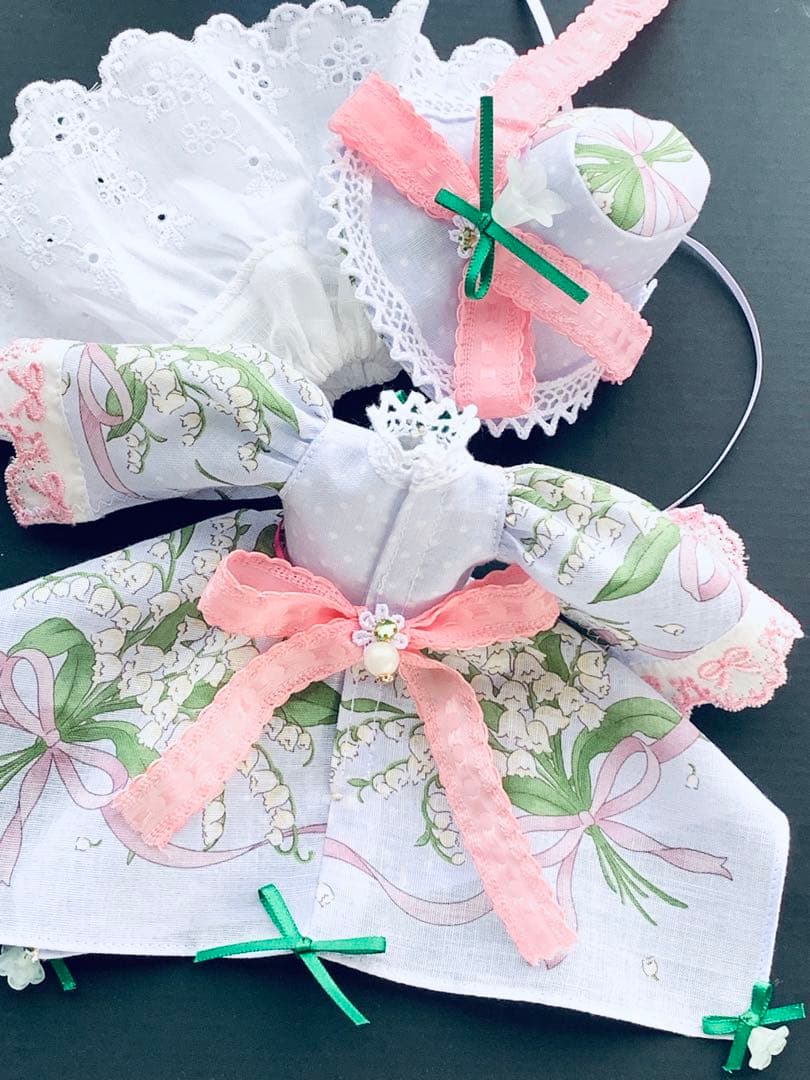 赤桜　　りかちゃんジェニー服　和柄(花ぐるま)＋すずらん柄ロリータ