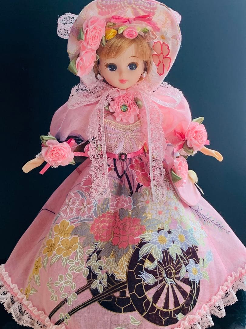 赤桜　　りかちゃんジェニー服　和柄(花ぐるま)＋すずらん柄ロリータ