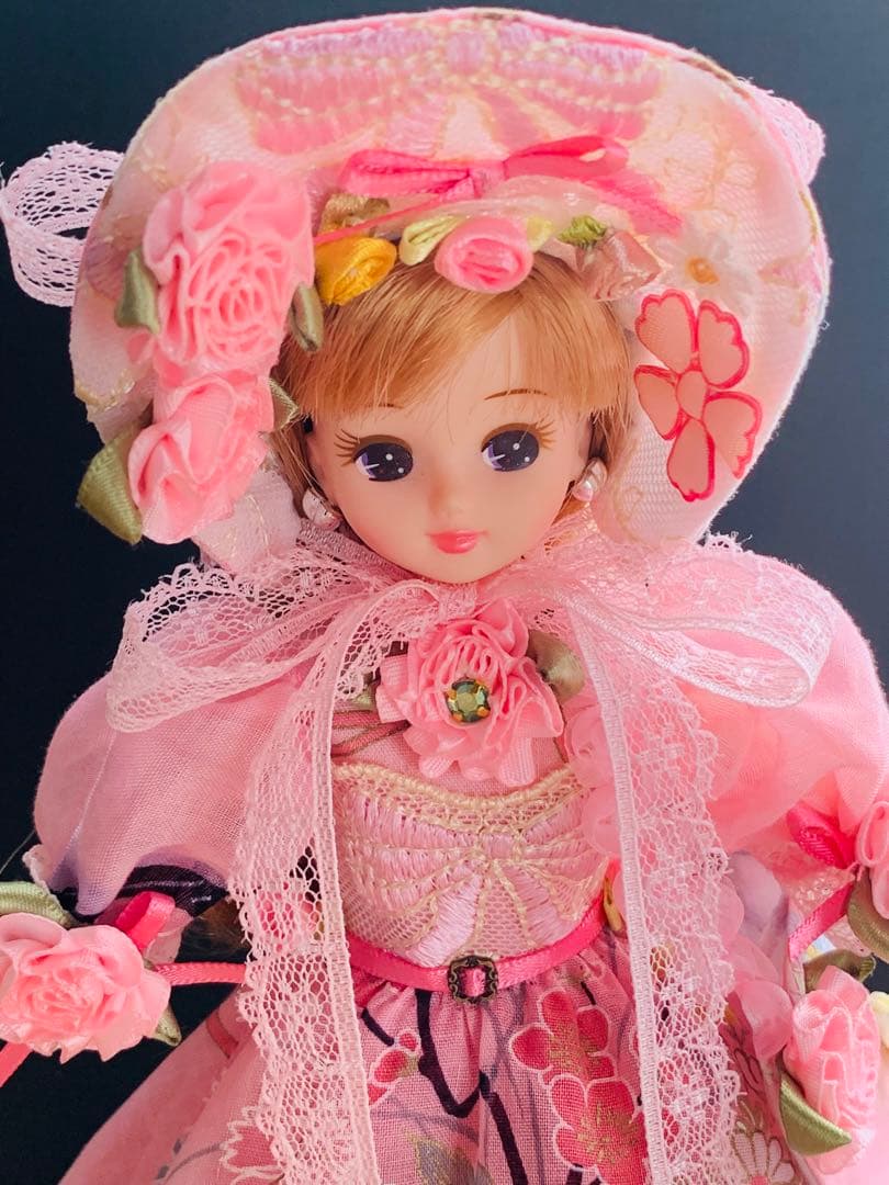 赤桜　　りかちゃんジェニー服　和柄(花ぐるま)＋すずらん柄ロリータ