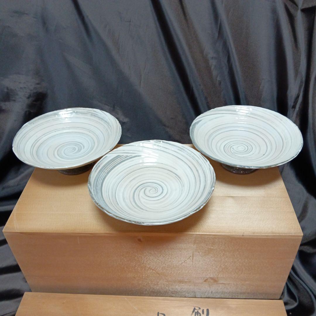 未使用】　小鉢　上の平窯　後藤滋之作　刷毛目（はけめ）　足付小鉢５客セット