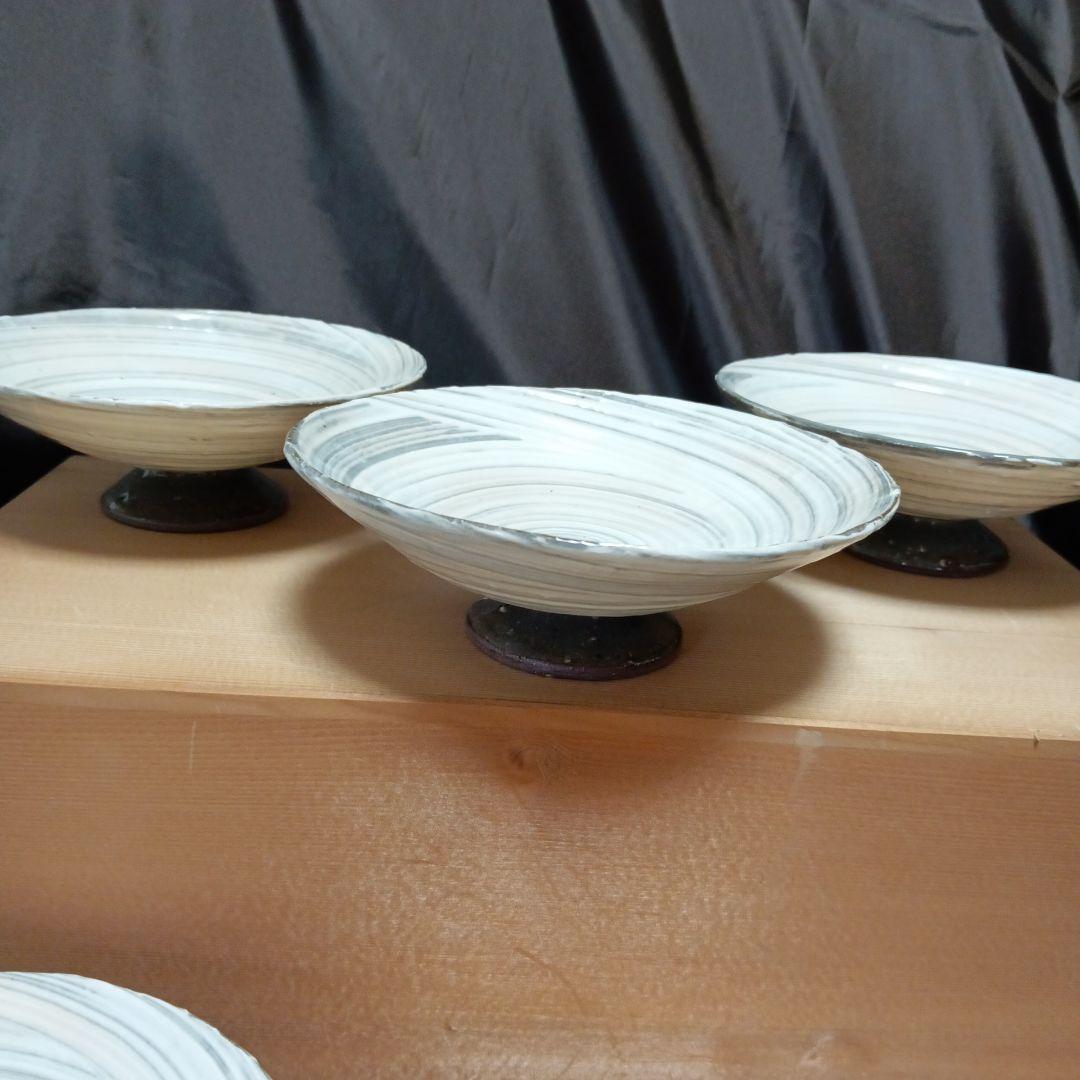 未使用】　小鉢　上の平窯　後藤滋之作　刷毛目（はけめ）　足付小鉢５客セット