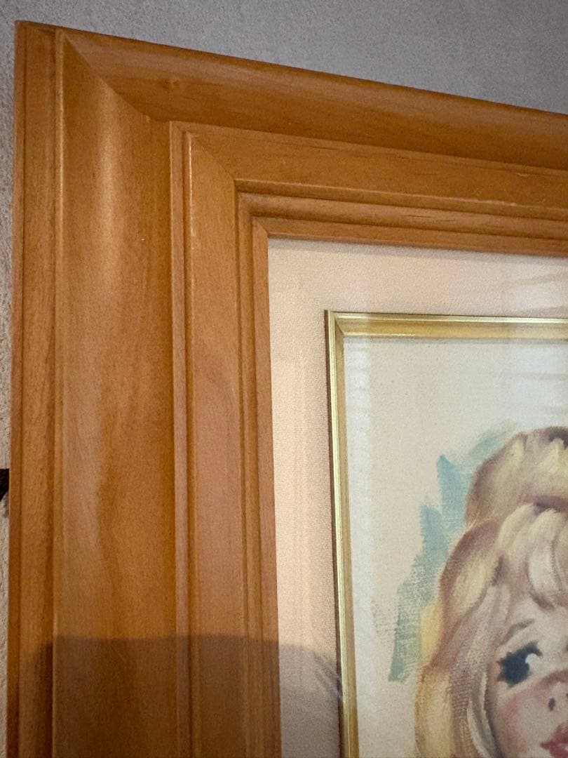 希少 昭和レトロ 少女画 肉筆 キャンバス 額装 サイン有 厚型パネル 一点もの