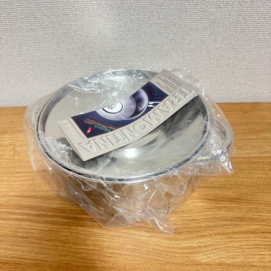 未使用 トラモンティーナ TRAMONTINA ステンレス両手鍋 蓋付き