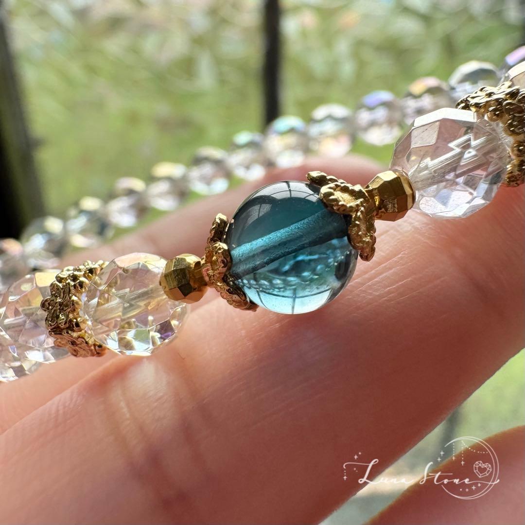 ☆再販デザイン【ロンドンブルートパーズ×アクアオーラ】天然石 ブレスレット