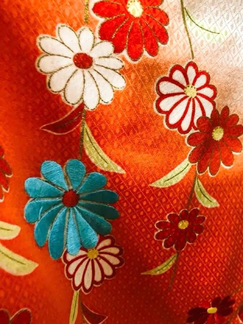 正絹着物七五三7歳‼️オレンジ暈し⭐︎菊雪輪金糸刺繍豪華煌びやか⭐︎安心フルセット
