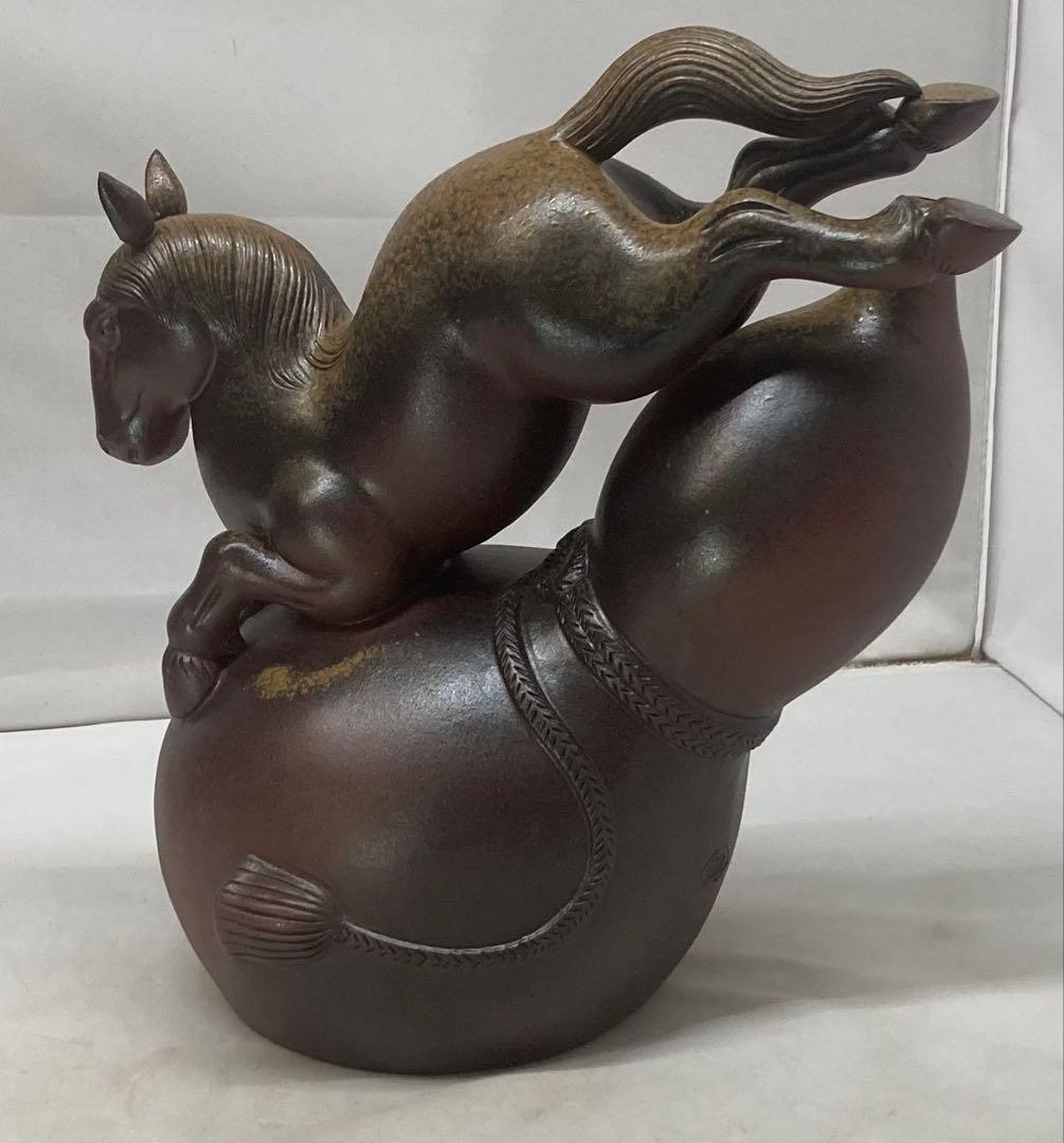 B480s「備前干支置物 午」安土窯　共箱　備前焼　令8年干支　瓢箪から駒