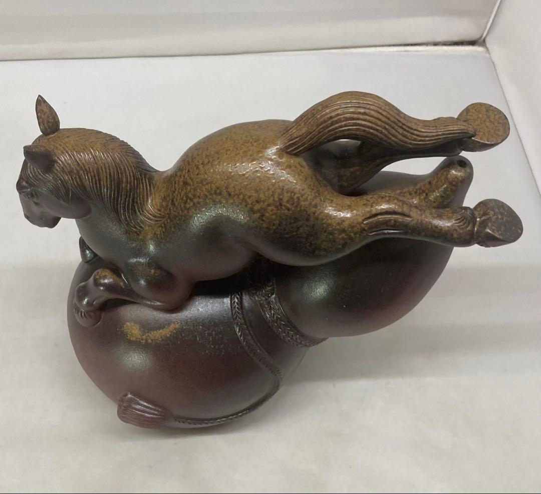 B480s「備前干支置物 午」安土窯　共箱　備前焼　令8年干支　瓢箪から駒