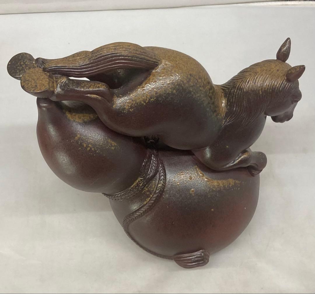 B480s「備前干支置物 午」安土窯　共箱　備前焼　令8年干支　瓢箪から駒