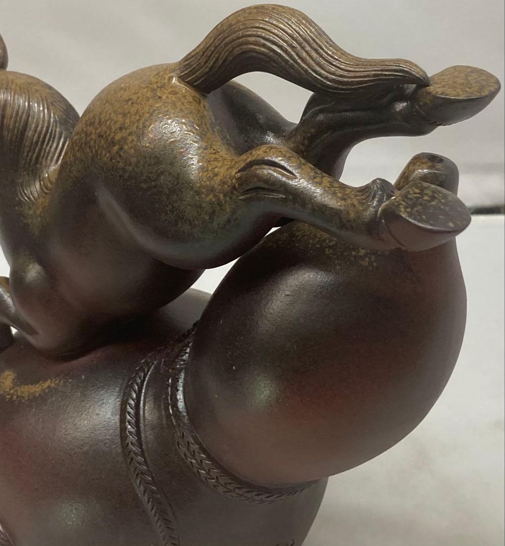 B480s「備前干支置物 午」安土窯　共箱　備前焼　令8年干支　瓢箪から駒