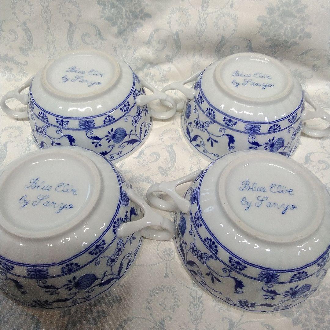 BIUEELBE ブルーエルベカップスープセット青いカップソーサーセット 4個箱