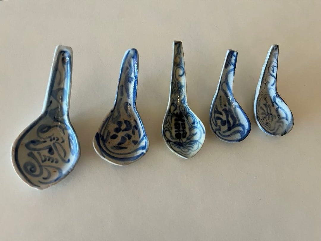 中国 清朝 染付レンゲ【5客】