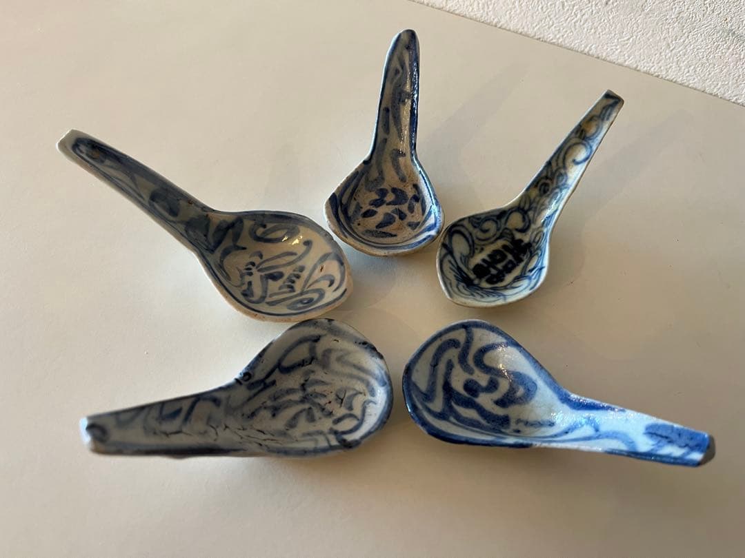 中国 清朝 染付レンゲ【5客】