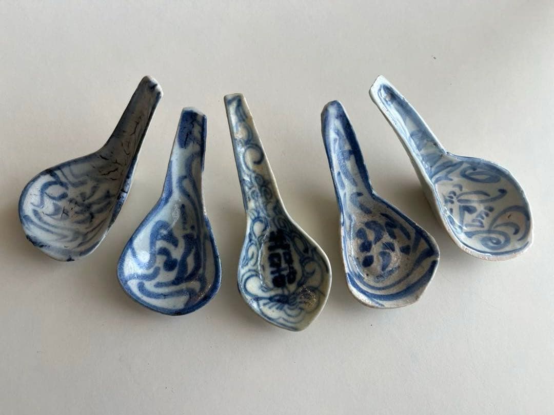 中国 清朝 染付レンゲ【5客】