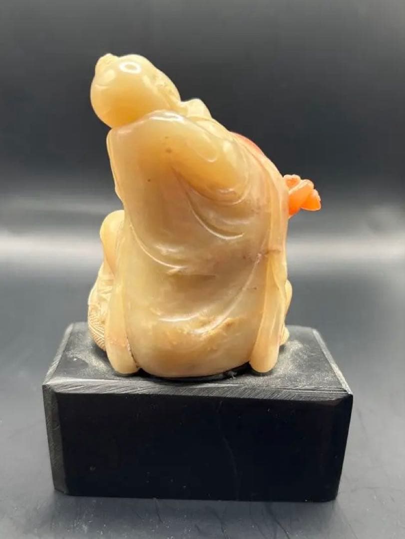天然石 寿山石彫刻「和合二仙」置物 316g 縁起物