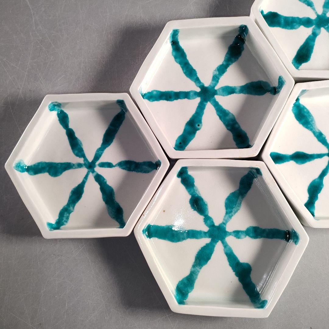 A1387-6/瀧田項一 作/上絵六角皿揃6客/共箱/飾皿/菓子皿/懐石道具/