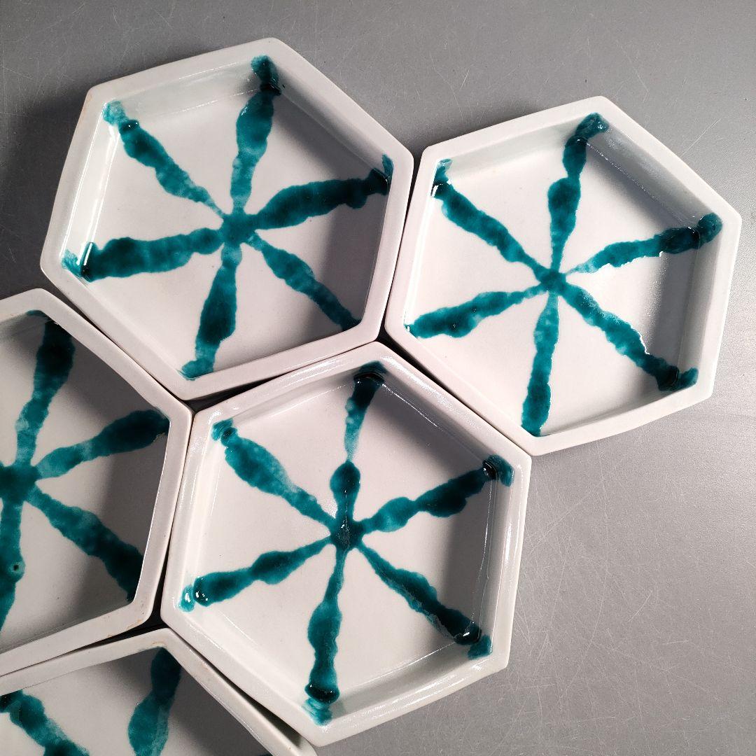 A1387-6/瀧田項一 作/上絵六角皿揃6客/共箱/飾皿/菓子皿/懐石道具/