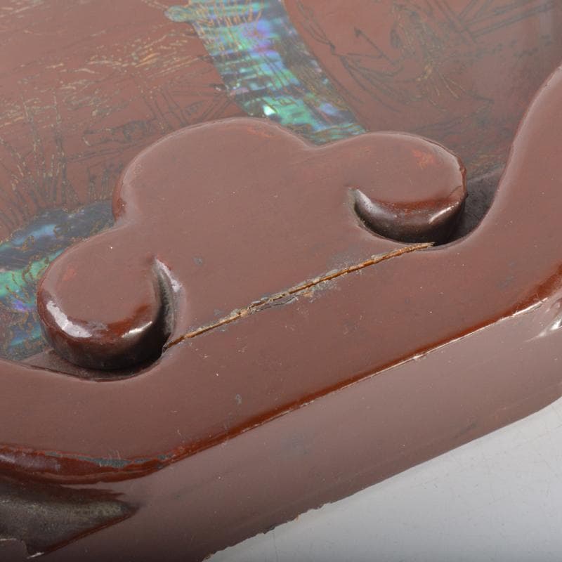 中国　象嵌螺鈿装飾　山水人物文　硯屏　V　4496