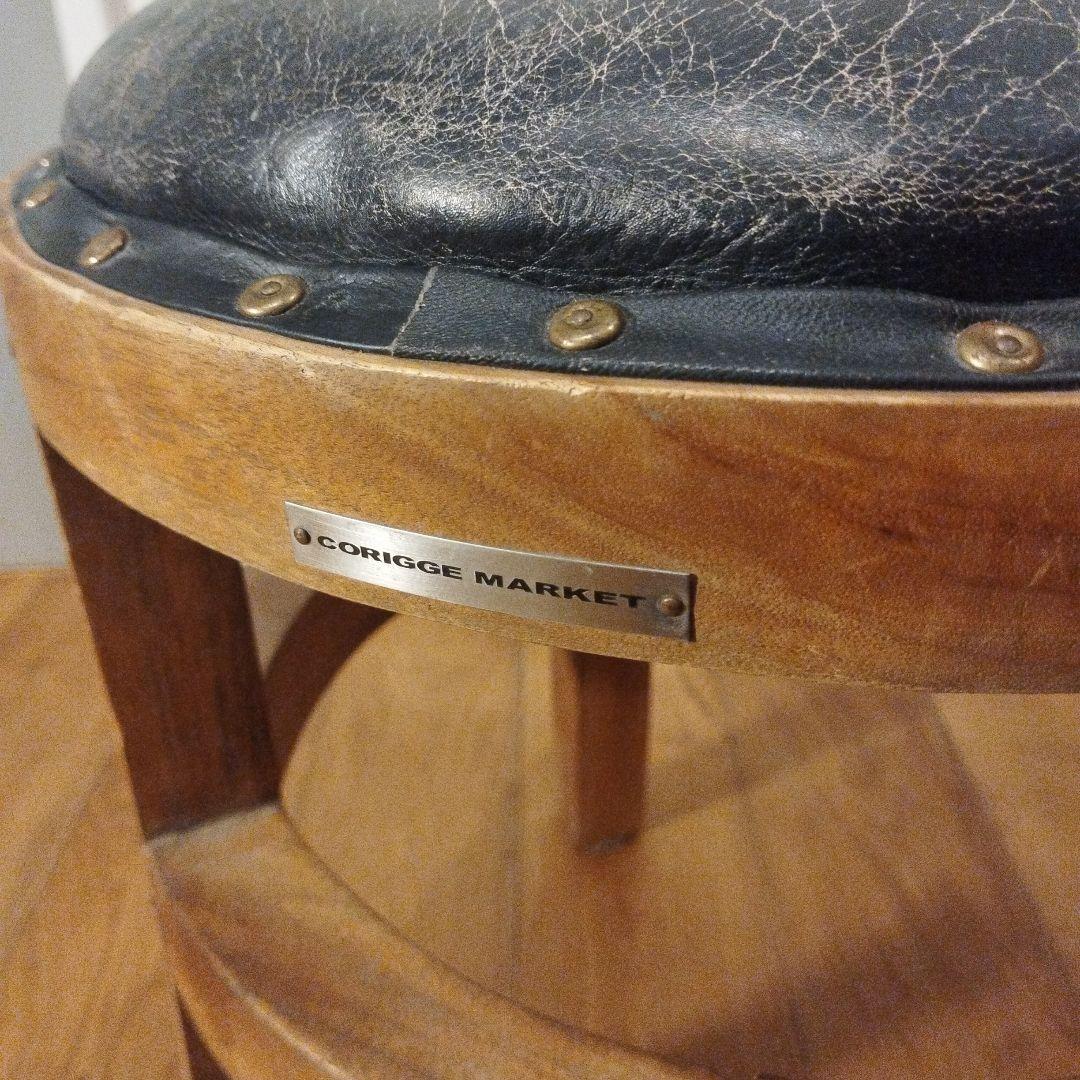 CORIGGE MARKET 本革 スツール アジアンチーク 無垢材 レトロ ②