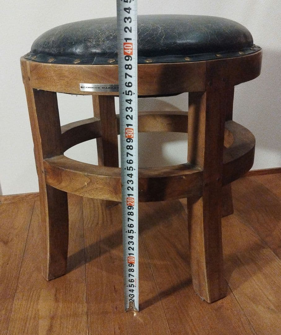 CORIGGE MARKET 本革 スツール アジアンチーク 無垢材 レトロ ②