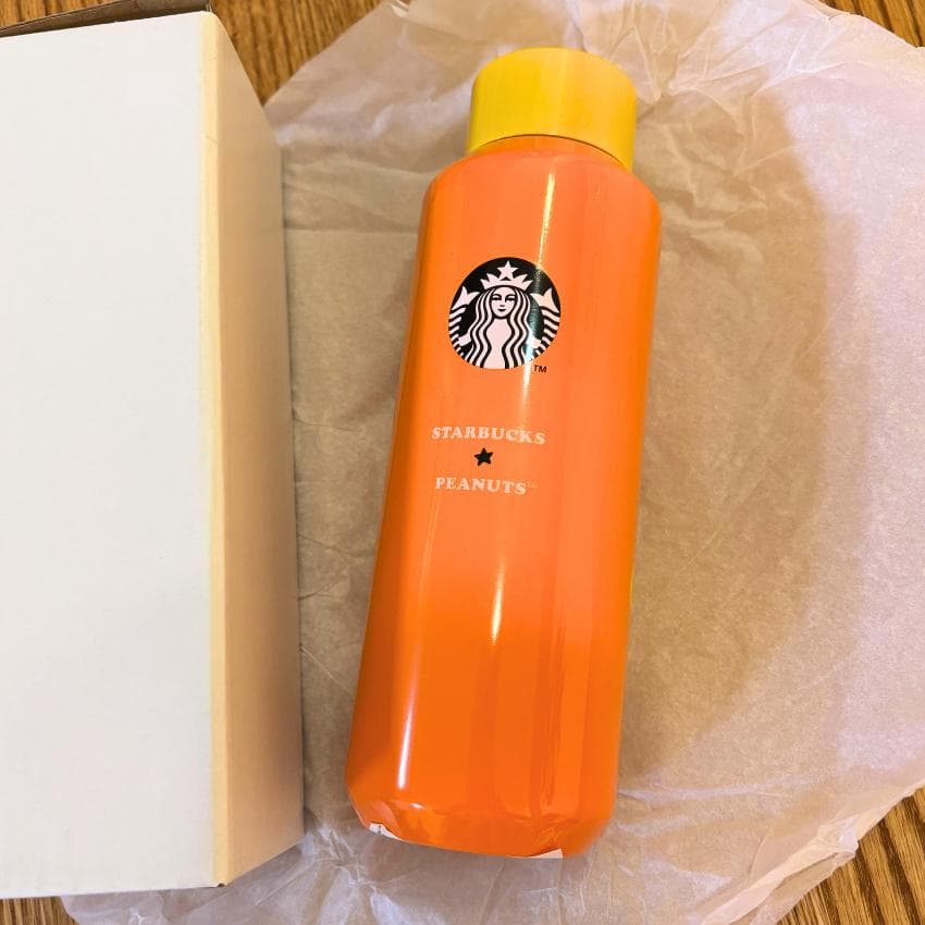 スターバックス　Starbucks　スヌーピー　ステンレスボトル　オレンジ
