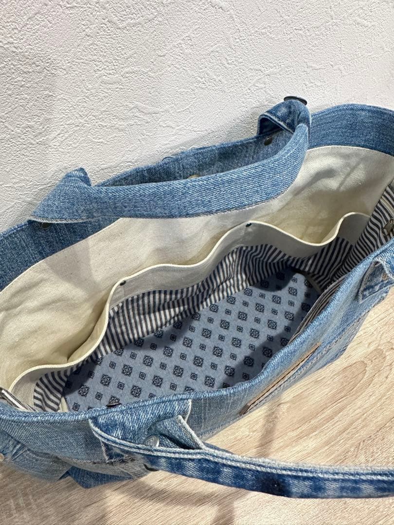 デニム　リメイク　Gジャン　トートバッグ　ショルダーバッグ　ハンドメイド　大きめ