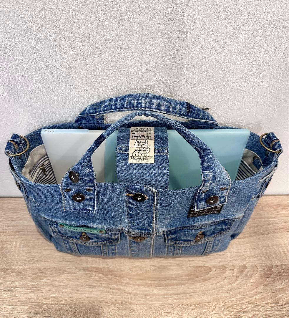 デニム　リメイク　Gジャン　トートバッグ　ショルダーバッグ　ハンドメイド　大きめ