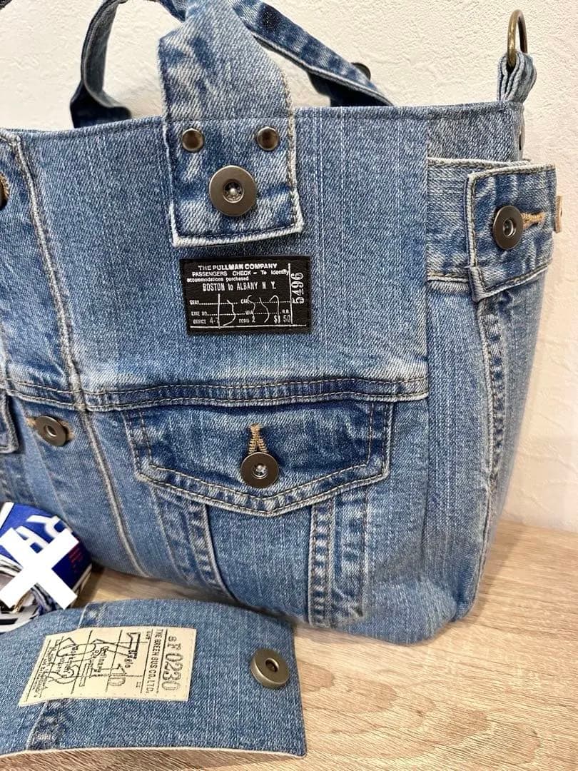 デニム　リメイク　Gジャン　トートバッグ　ショルダーバッグ　ハンドメイド　大きめ