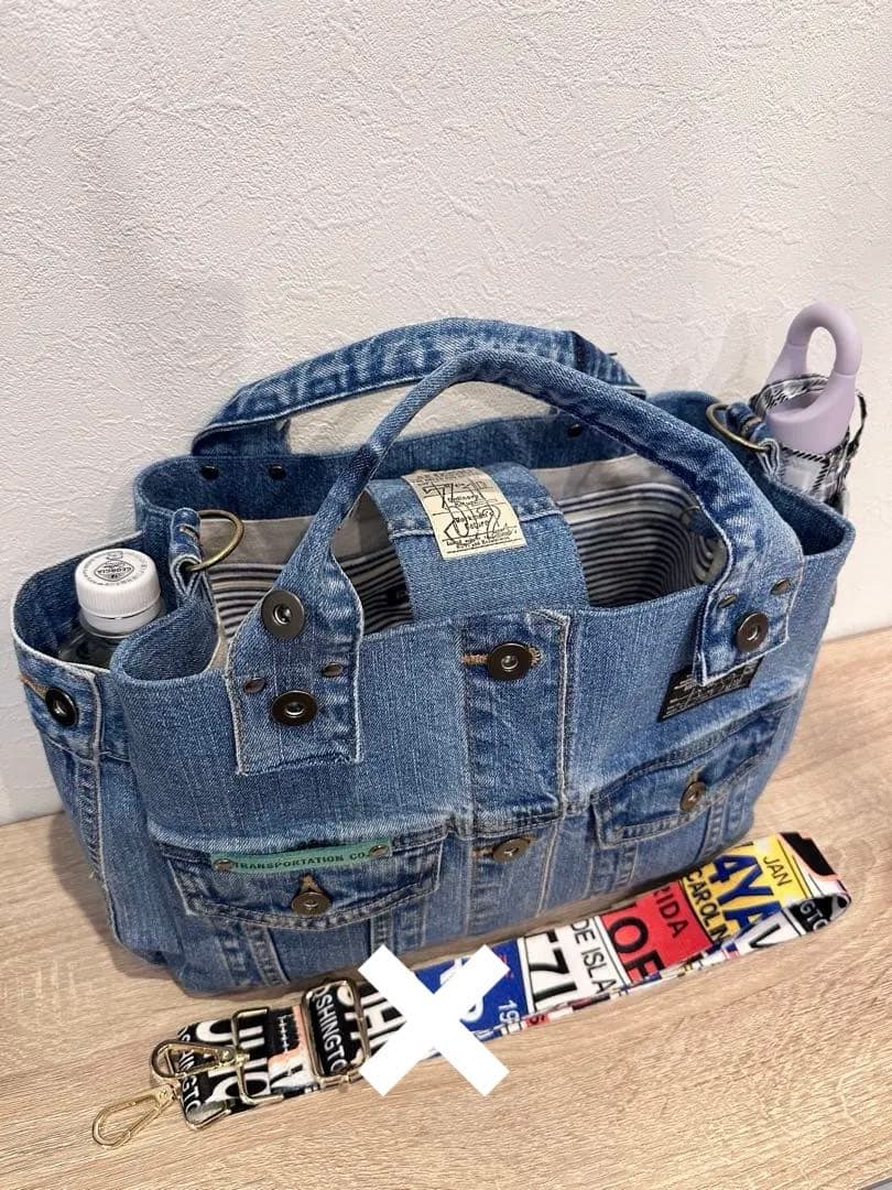 デニム　リメイク　Gジャン　トートバッグ　ショルダーバッグ　ハンドメイド　大きめ