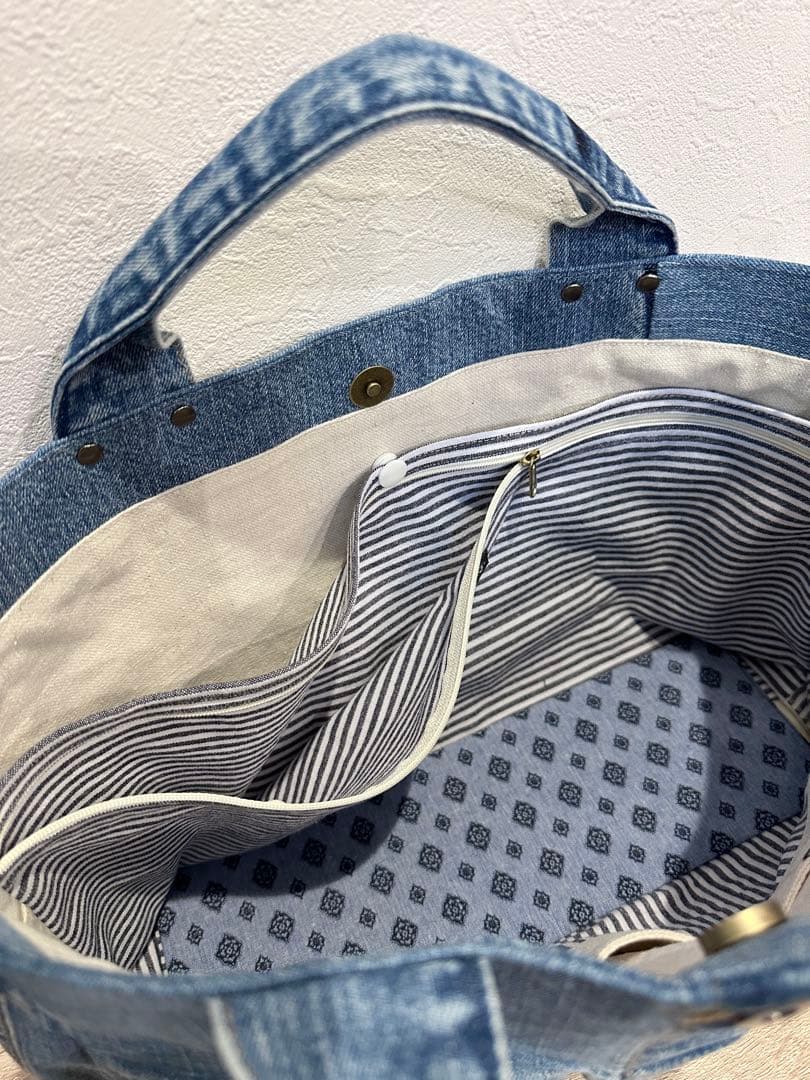 デニム　リメイク　Gジャン　トートバッグ　ショルダーバッグ　ハンドメイド　大きめ