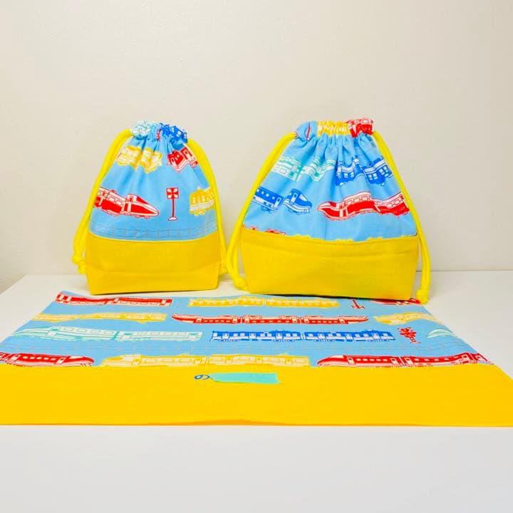 【お名前刺繍サービス】〈６点セット〉新幹線・電車柄★入園入学グッズ