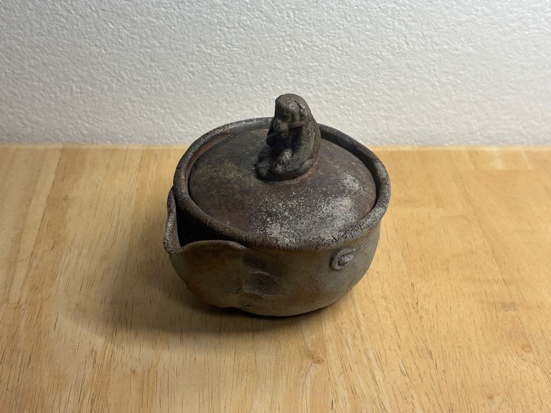 94.備前焼 宝瓶 登り窯 猿 さる 手びねり 急須