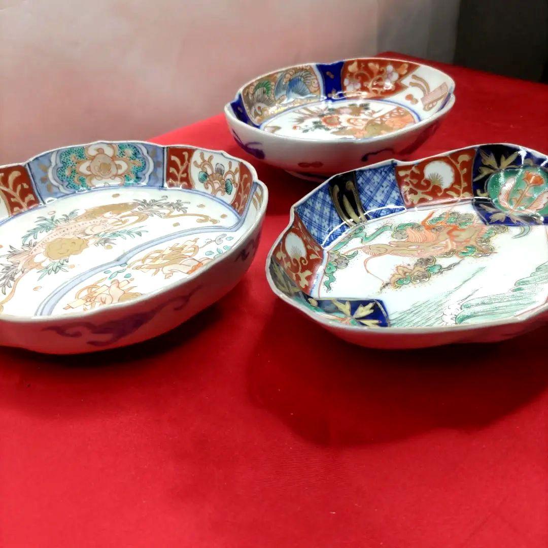 有田焼　伊万里焼　古伊万里　金彩　色絵　小皿　舟皿　刺し身皿　3種3客セット