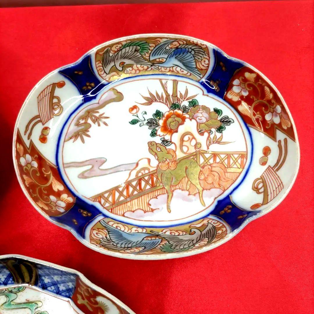 有田焼　伊万里焼　古伊万里　金彩　色絵　小皿　舟皿　刺し身皿　3種3客セット