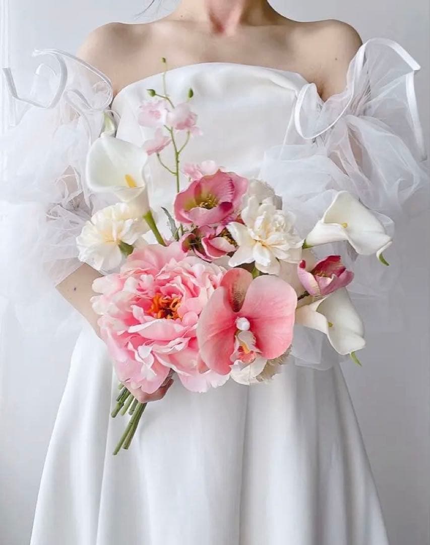 アーティフィシャルフラワーブーケ　ピンクブーケ　前撮り　結婚式　ウェディング