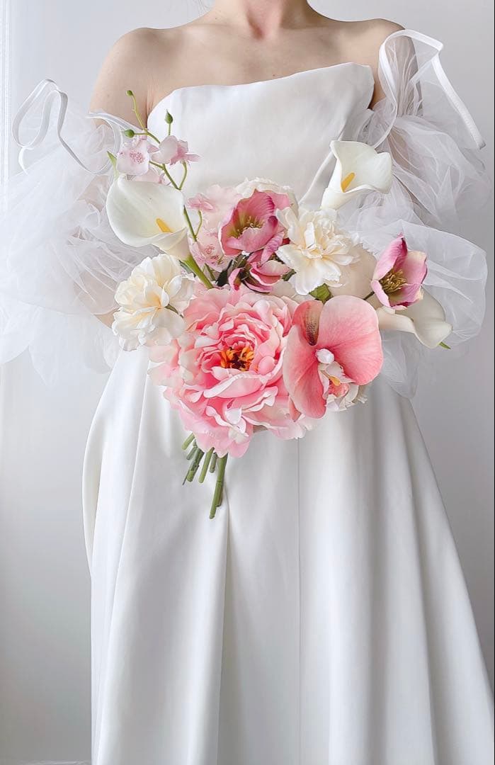 アーティフィシャルフラワーブーケ　ピンクブーケ　前撮り　結婚式　ウェディング